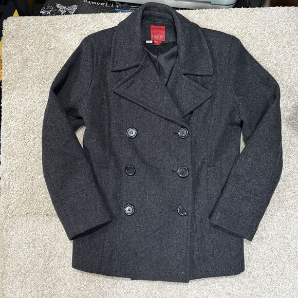 Vintage Esprit Wool Coat Women's Medium‎ Gray Jacket Pea Coat Y2K 90s - Picture 1 of 8